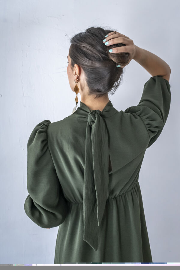 Cul Sac Vestido midi frunces kaki