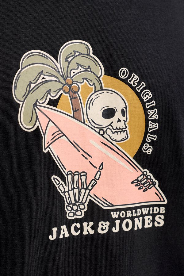 Jack & Jones T-shirt estampada em algod&atilde;o preto