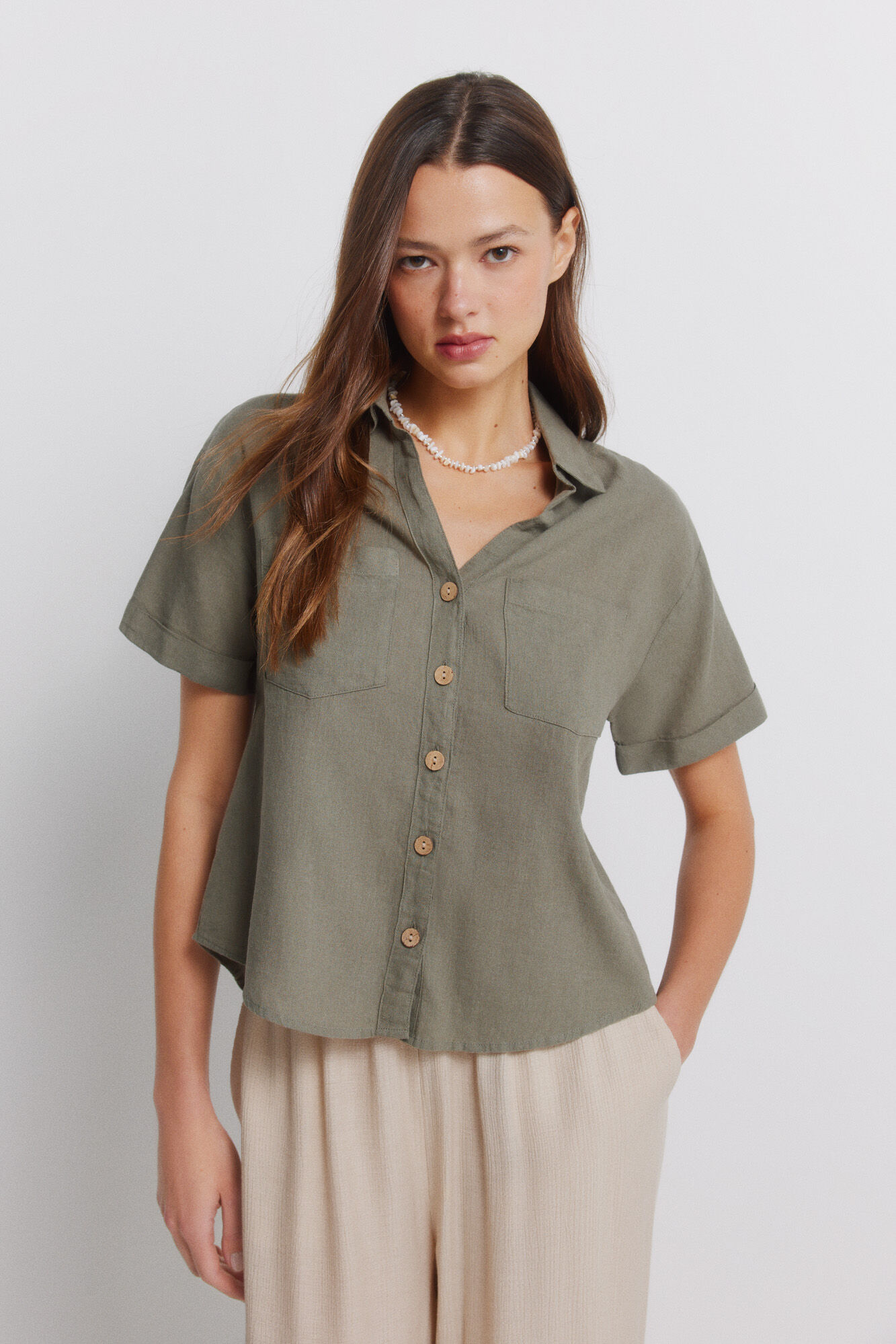 Springfield Chemise en lin &agrave; manches courtes