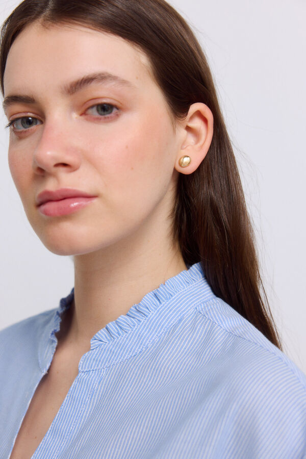 Springfield Mandarin collar ruffle blouse blue