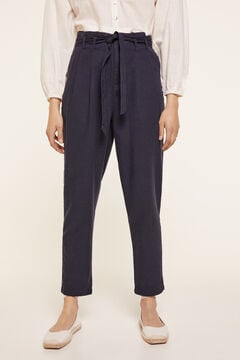 Springfield Linen Belted Trousers blue