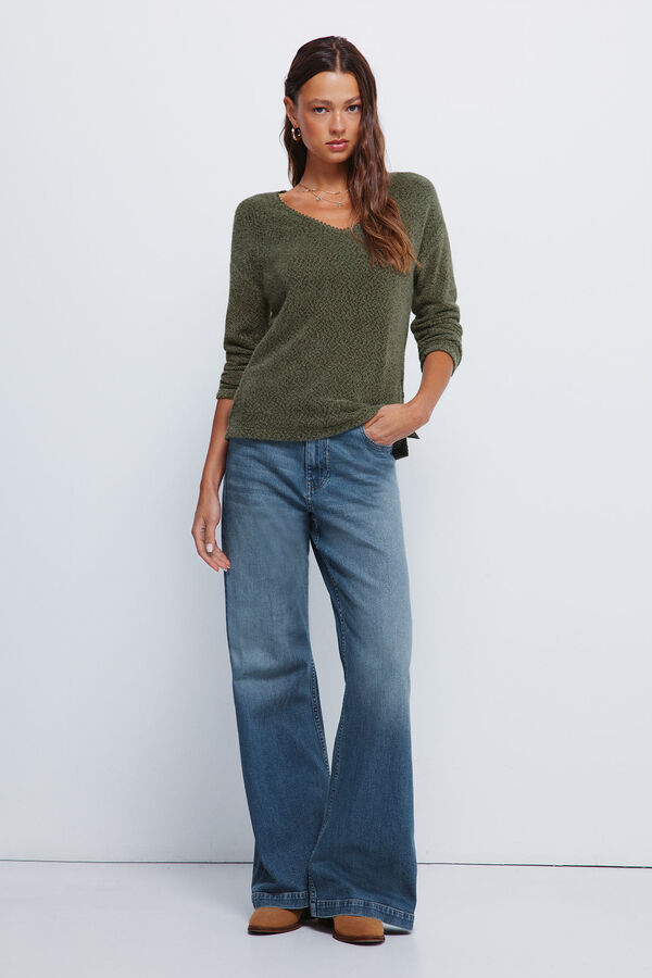 Springfield Chenille jumper with lace trim neckline beige