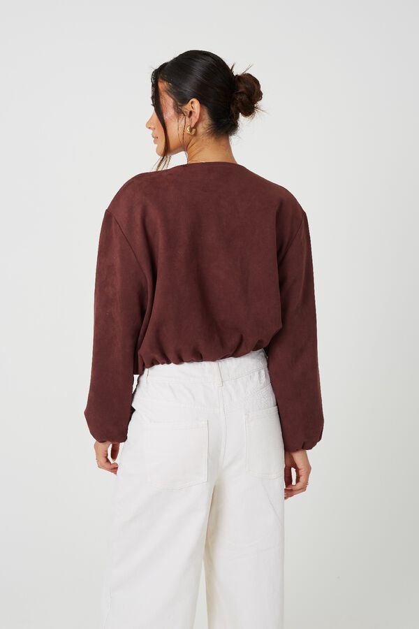 Brave Soul Short faux suede jacket red