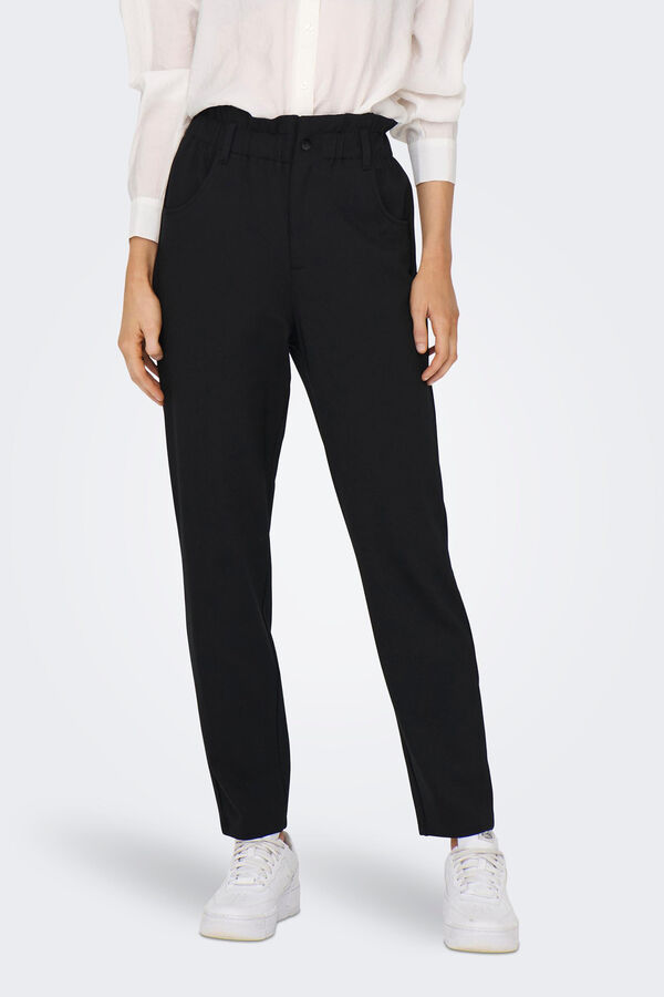 Springfield High rise straight cut trousers crna