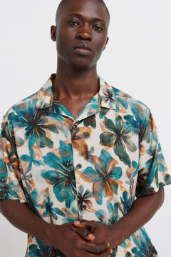 Springfield Floral print viscose short sleeve shirt