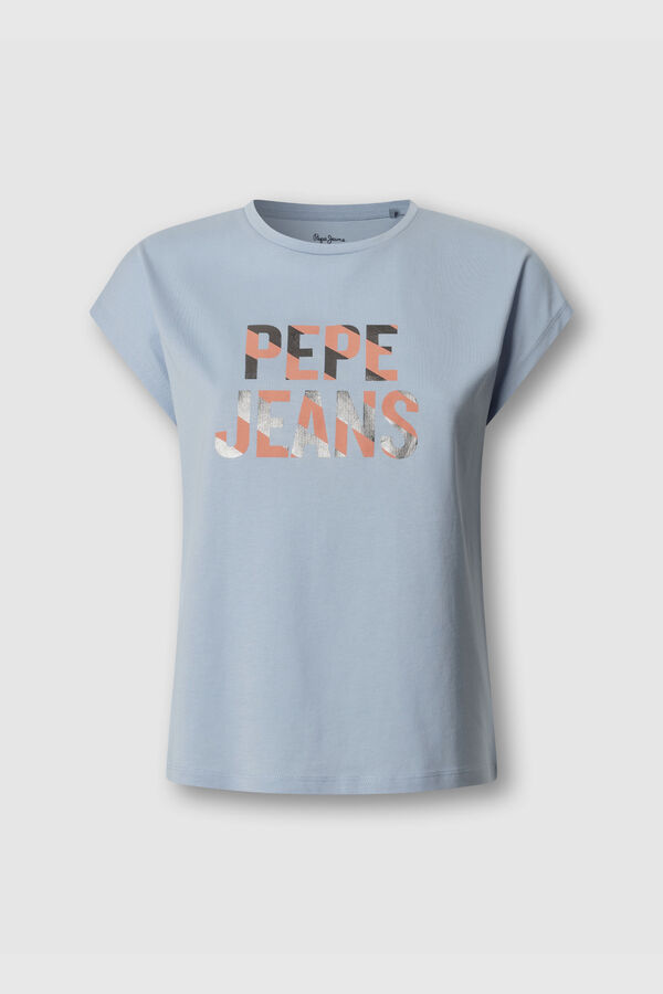 Pepe Jeans T-shirt logo de manga curta azul
