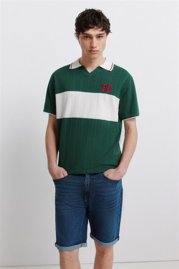 Springfield Dark wash basic slim fit denim Bermuda shorts blue