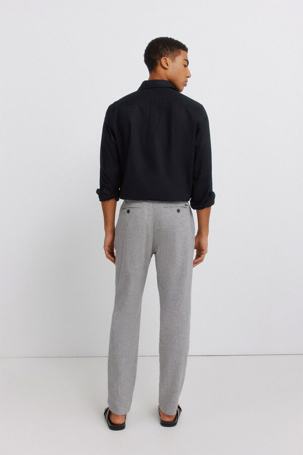 Springfield Structured linen comfort slim fit trousers grey