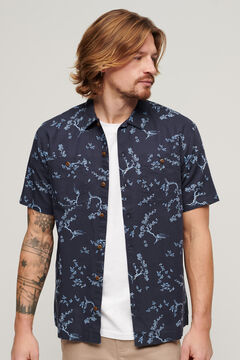 Springfield Camisa de playa manga corta con lino estampado azul