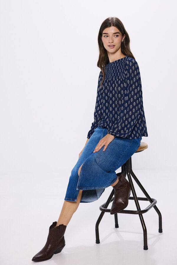 Springfield Blouse imprimée nid d'abeille bleu