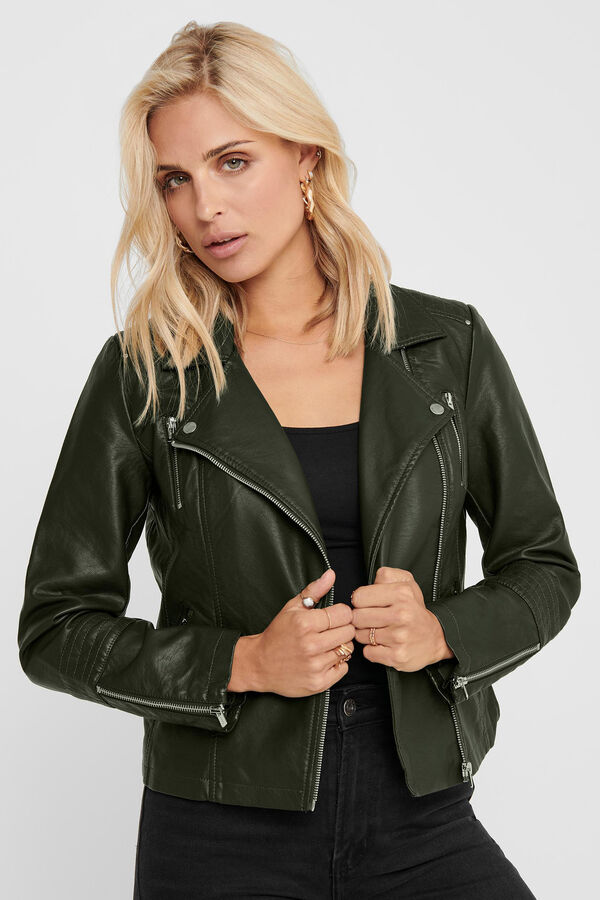 Springfield Faux leather biker jacket green