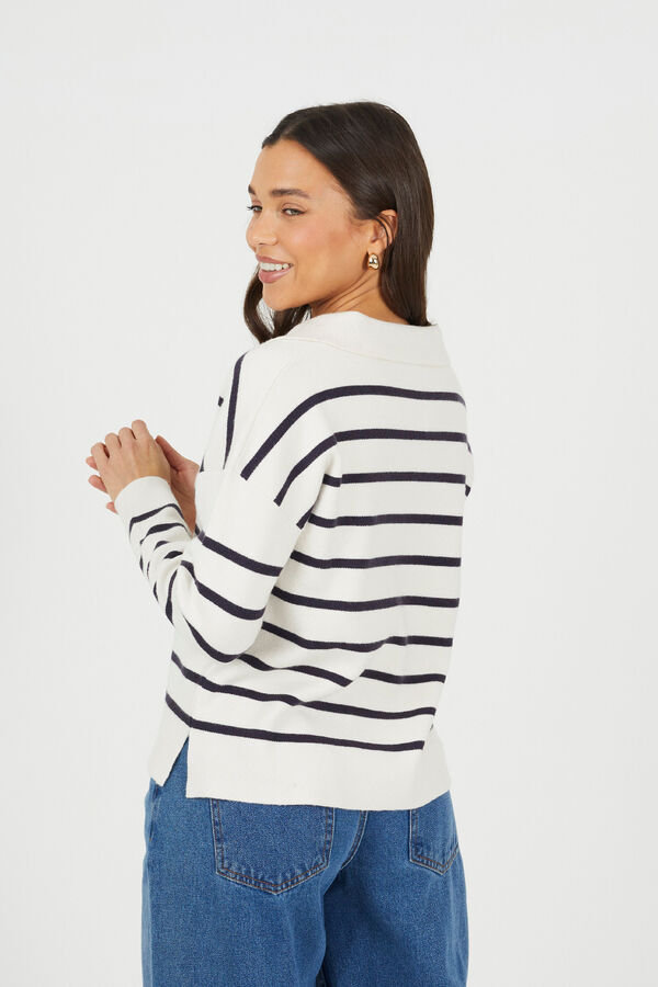 Brave Soul Su&eacute;ter riscas de gola polo bege