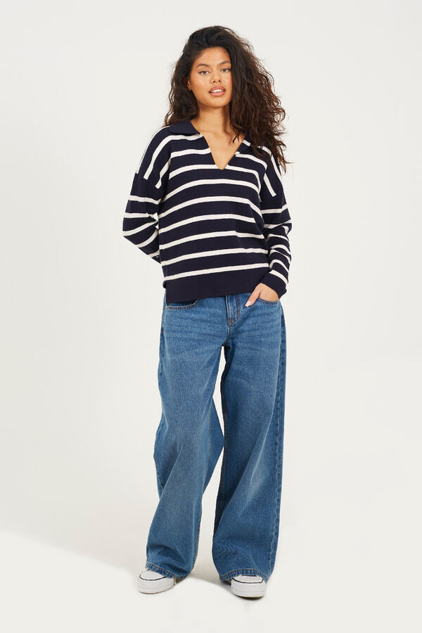 Brave Soul Jersey a rayas con cuello polo azul