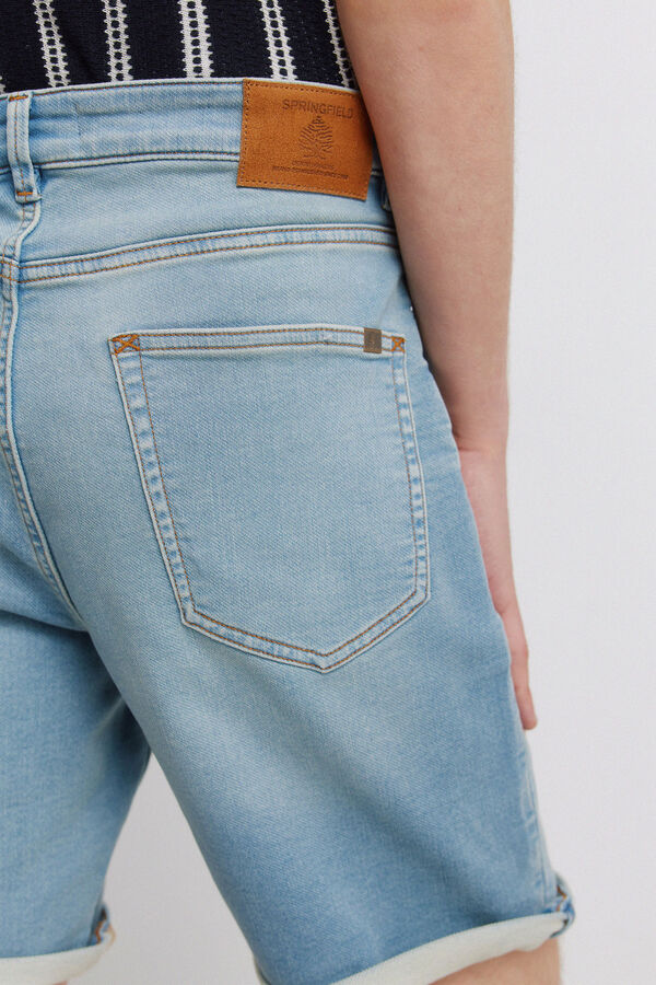 Springfield Light wash knit denim Bermuda shorts blue