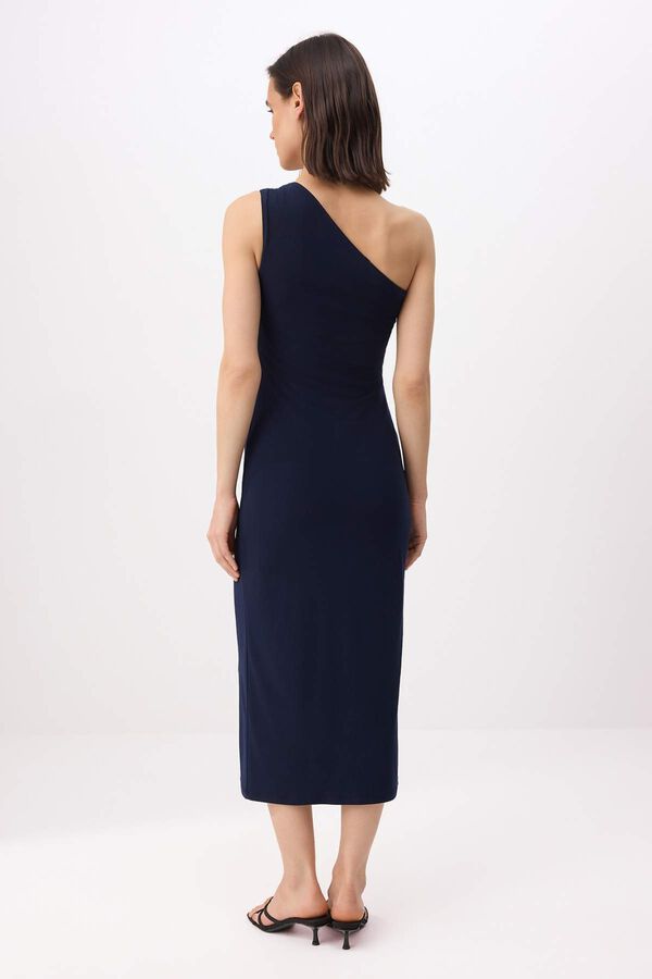 Trendyol Asymmetric neckline midi dress blue