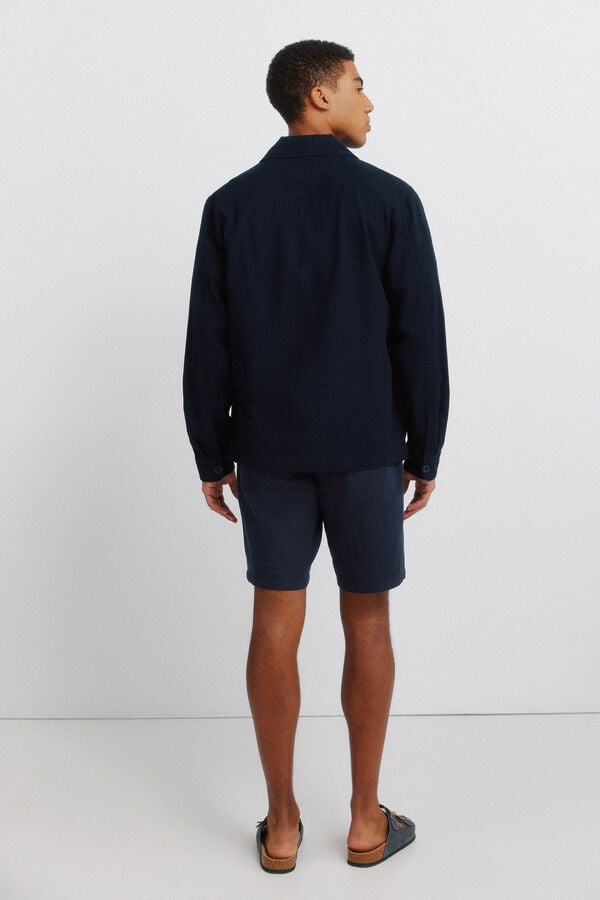 Springfield Bermuda dobby en lin comfort fit bleu