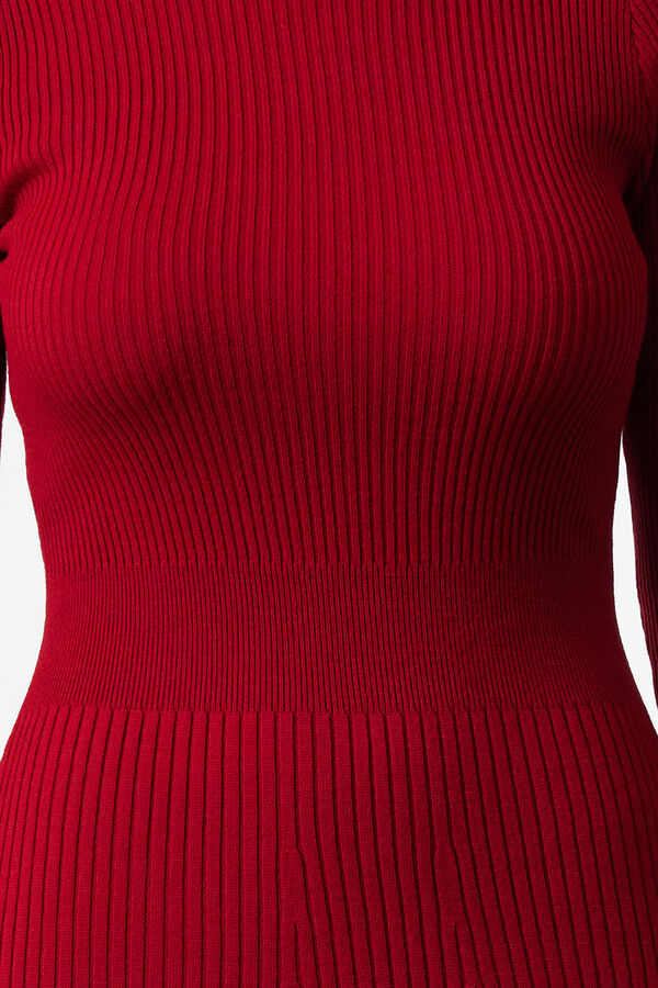 Trendyol Fitted knit long sleeve midi dress burgundy