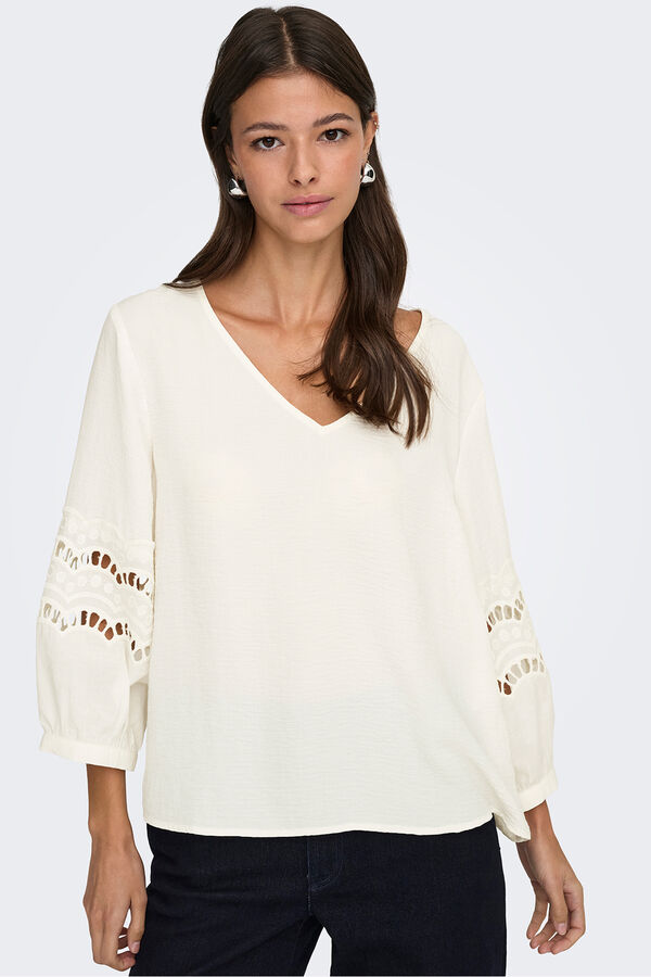JDY Blusa manga 3/4 encaje blanco