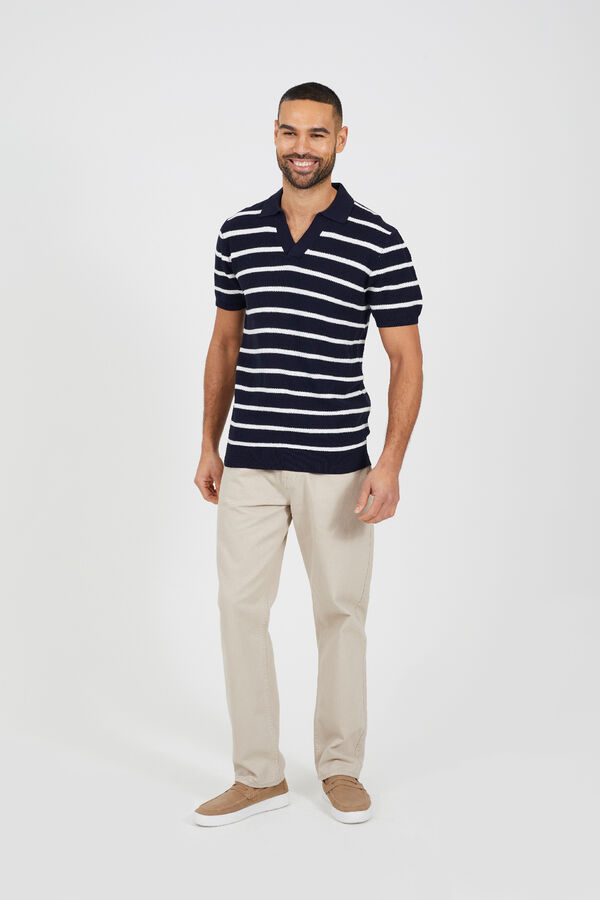 Brave Soul Striped jersey-knit polo shirt blue