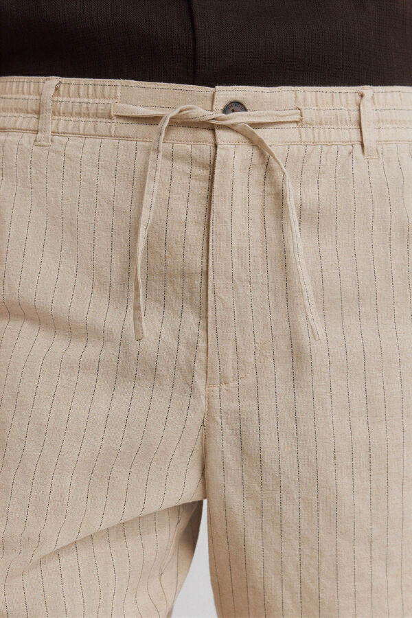 Springfield Bermuda en lin &agrave; rayures comfort slim fit gris