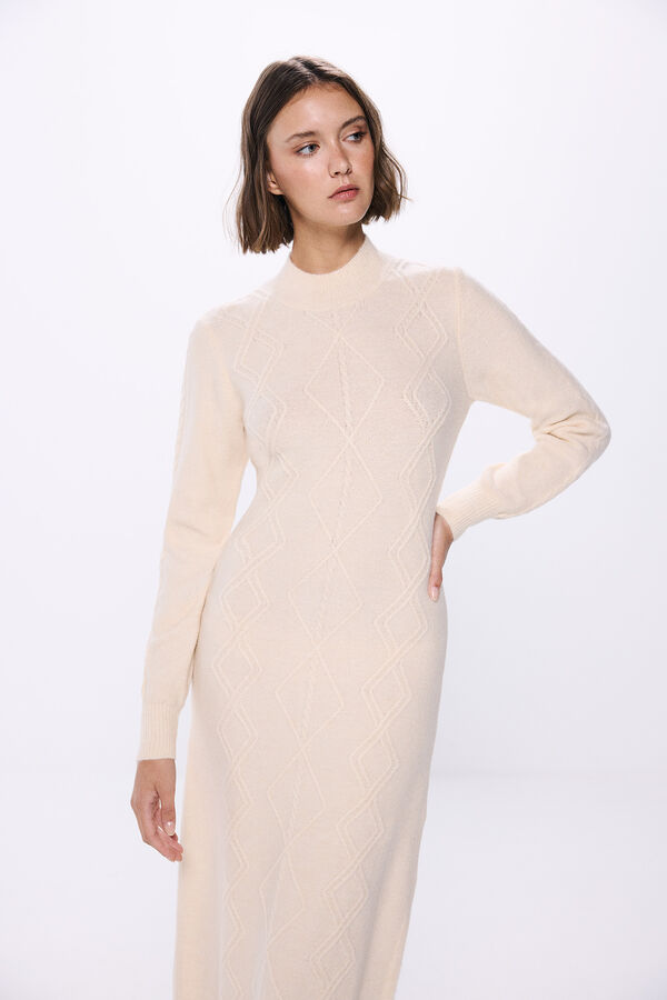 Springfield Vestido midid punto cable knit marfil