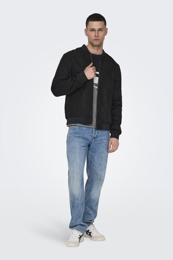 Only & Sons Men's suede bomber jacket black