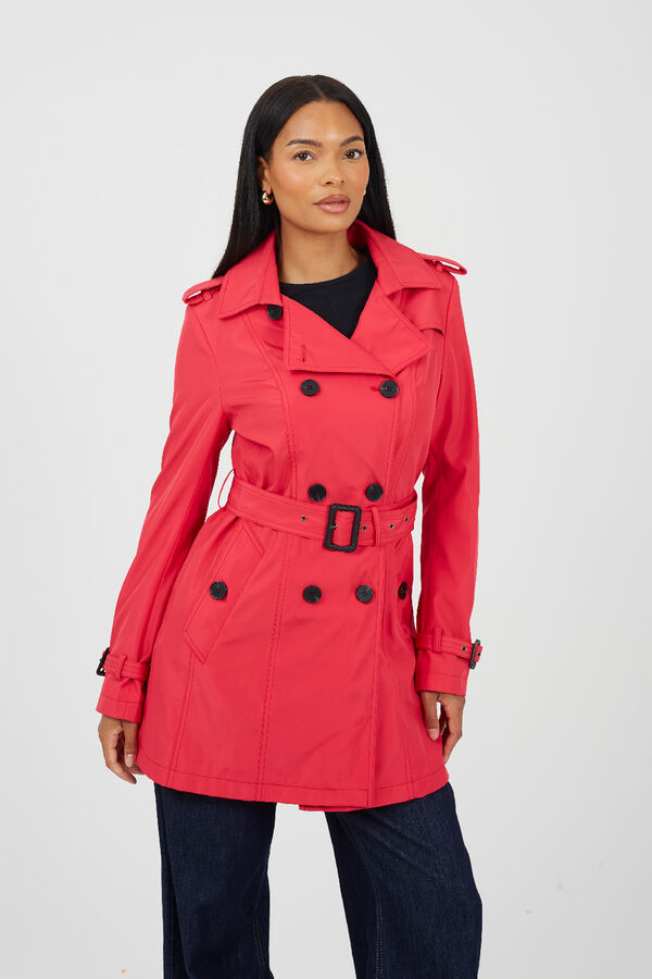 Brave Soul Gabardina con cintur&oacute;n y botones rojo