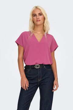 JDY Blusa de linho manga curta rosa