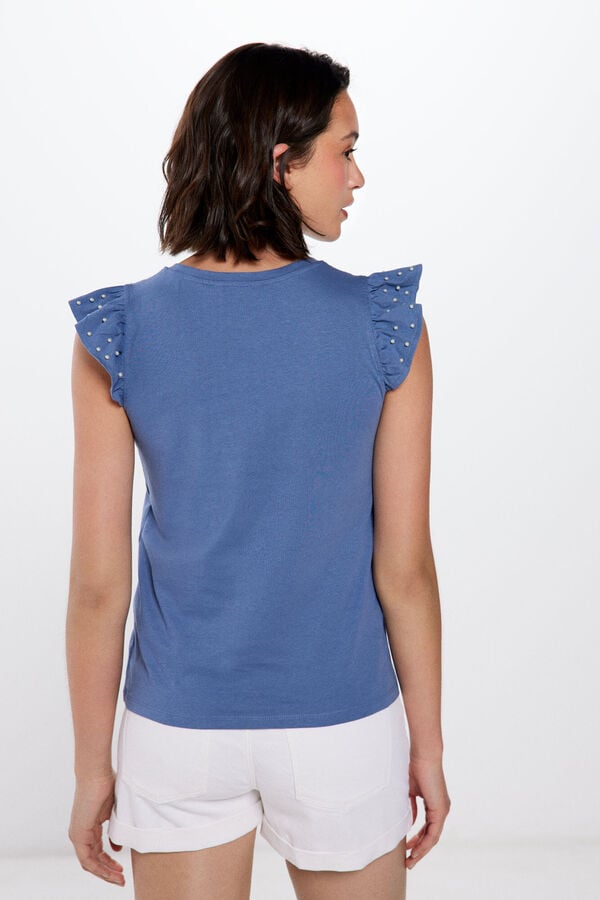Springfield T-shirt with ruffles and pearls blue