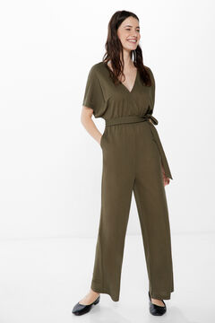 Springfield Long jumpsuit with crossover neckline green