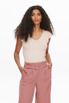 Only Top mangas volante rosa