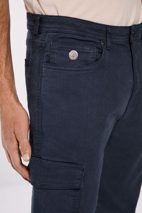 Springfield Pantalon cargo délavé coupe slim bleu indigo