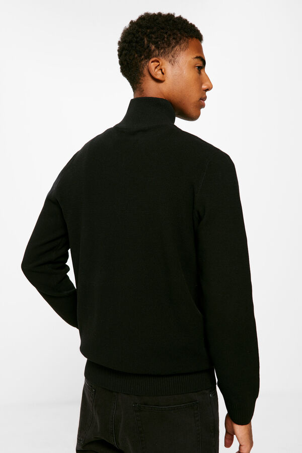 Springfield Twisted-knit jumper with zipped neck black
