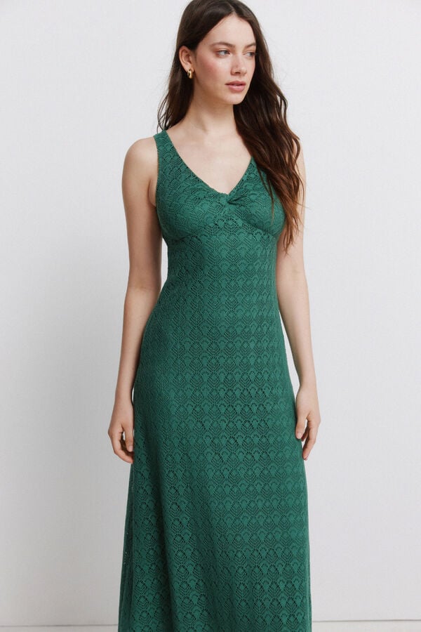 Springfield Crochet midi dress green