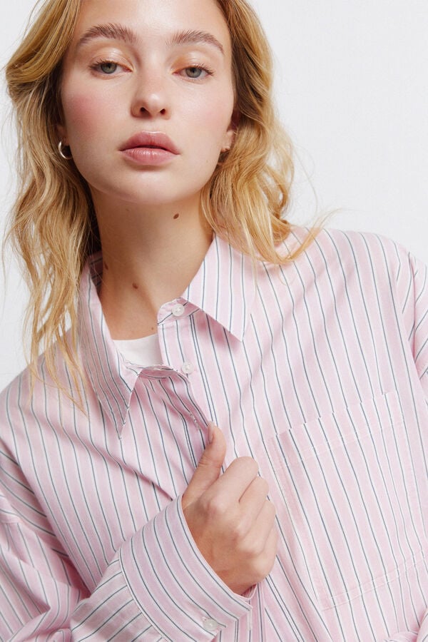 Springfield Striped oversize shirt pink
