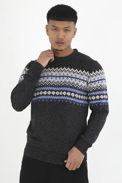 Springfield Knit jumper with jacquard panel gray