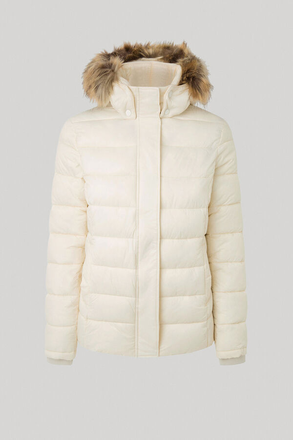Springfield Puffer jacket with fur detail on the hood  ecru