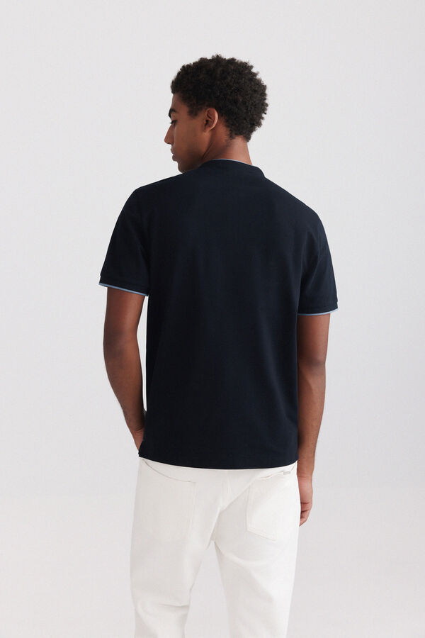 Springfield Piqu&eacute; mandarin collar slim fit polo shirt blue