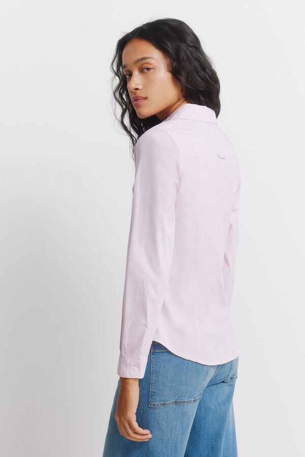Springfield Oxford NECKLINE V cotton shirt pink