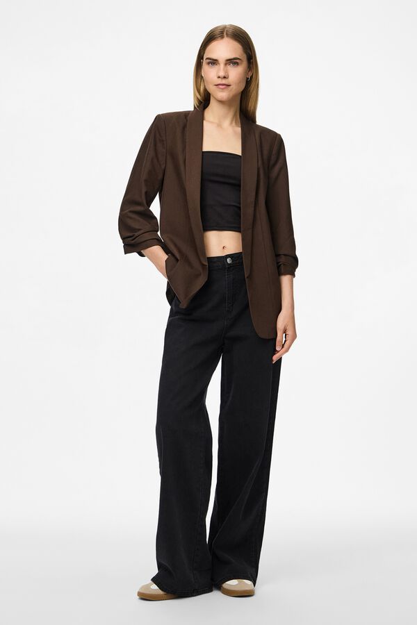 Pieces 3/4 sleeve blazer brown