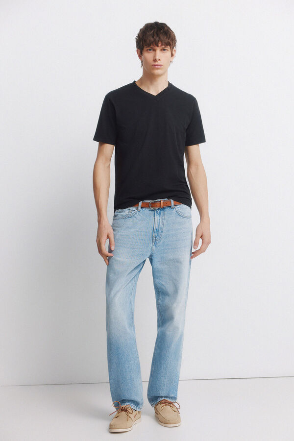 Springfield T-shirt gola em bico slim fit em lycra preto