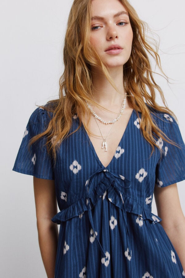 Springfield Double ruffle midi dress blue