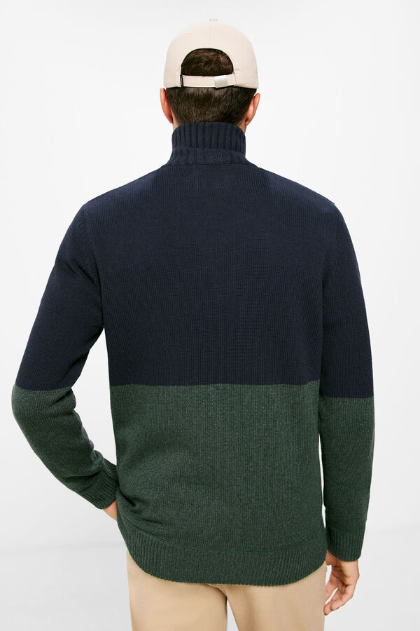 Springfield Colour block džemper s visokim ovratnikom s patentnim zatvaračem tamno plava