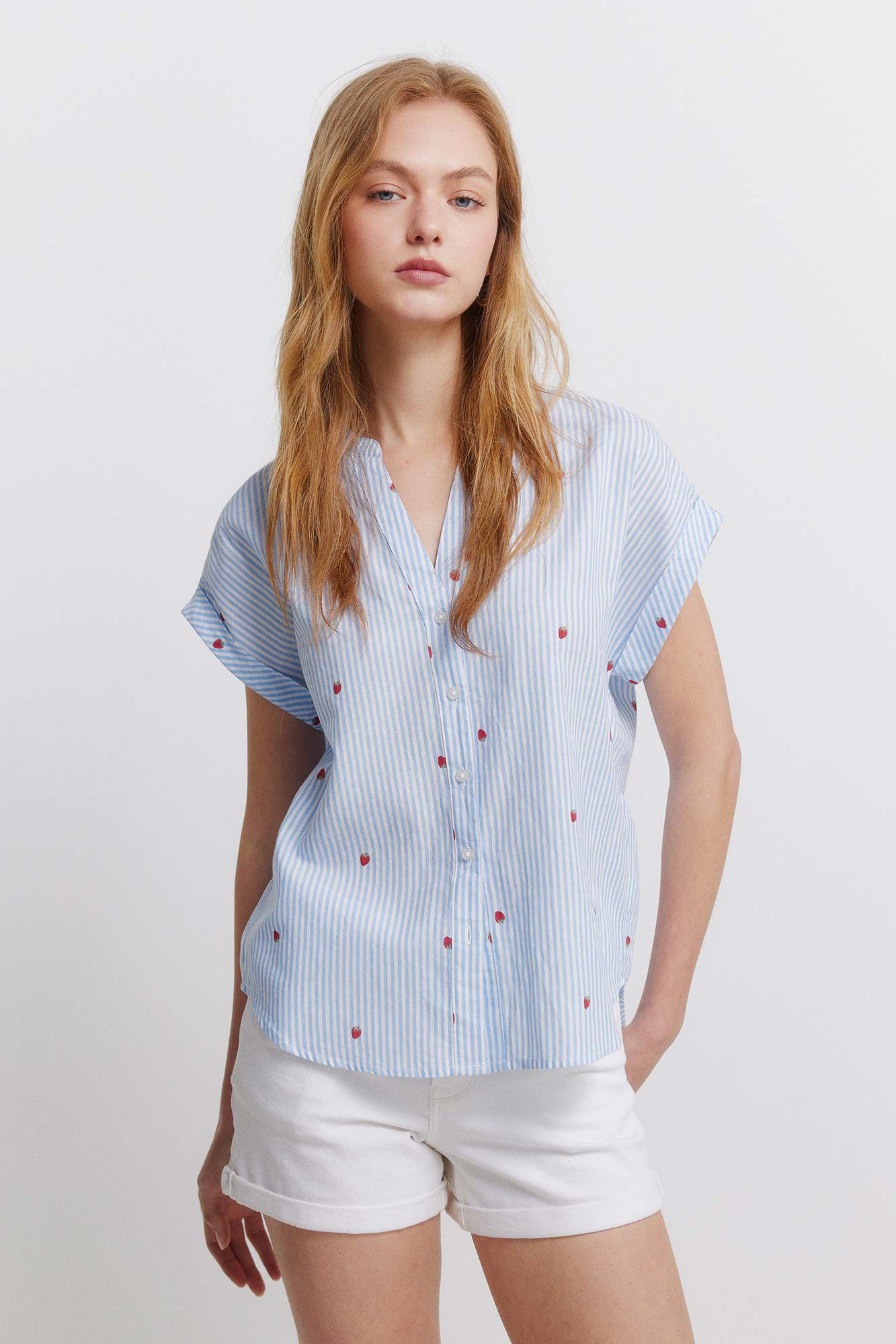 Springfield Cotton mandarin collar shirt
