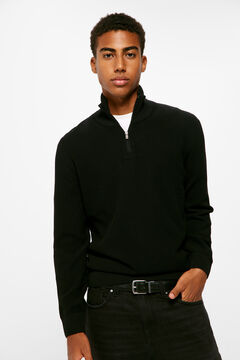 Springfield Twisted-knit jumper with zipped neck black