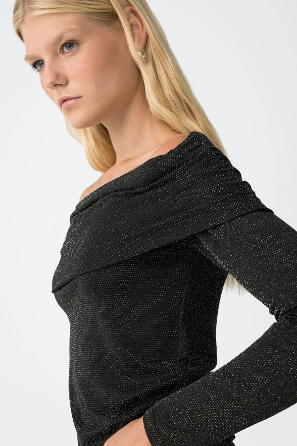 Tiffosi Top Hombros Descubiertos con Hilo Metalizado negro