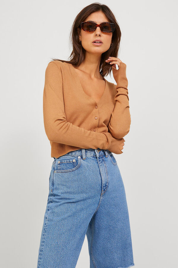 Springfield Fine knit cropped cardigan brown