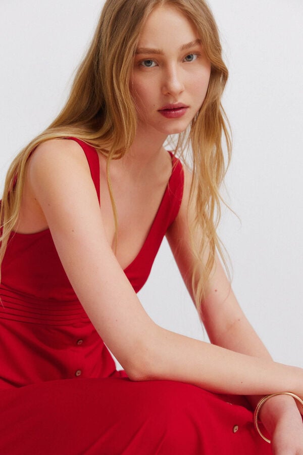 Springfield Robe midi &agrave; bretelles romantique rouge