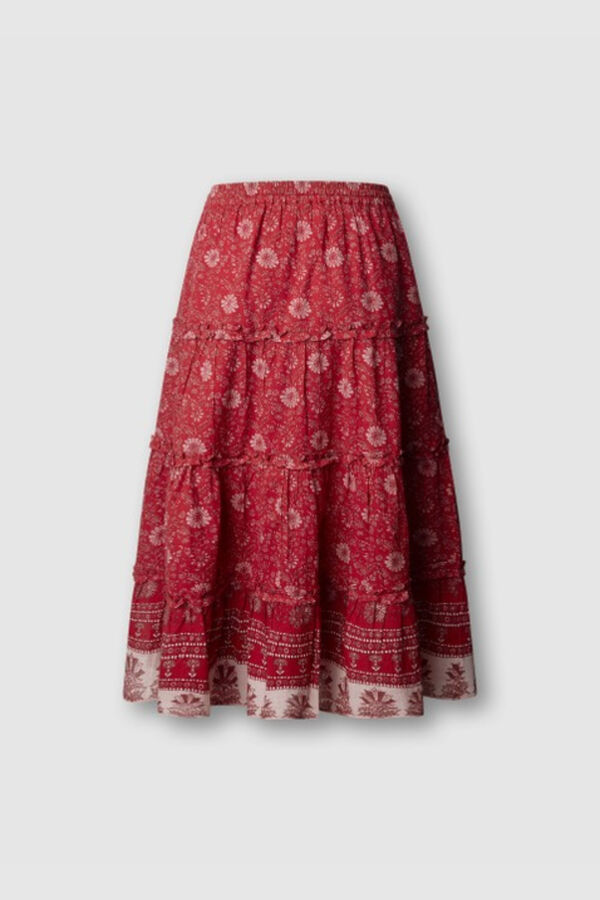 Pepe Jeans Long skirt with elasticated bands red
