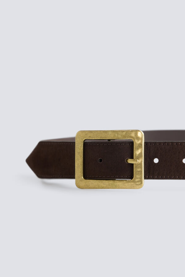 Springfield Faux suede belt with gold buckle brown